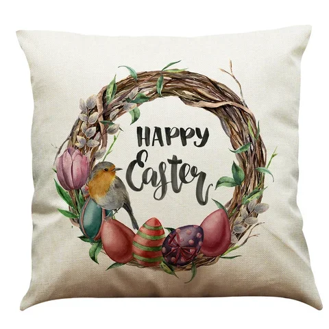 

Home Decor Easter Pillowcases Flowers Bunny Eggs Printed Cushion Cover Easter Decorations Sofa Pillows Cover