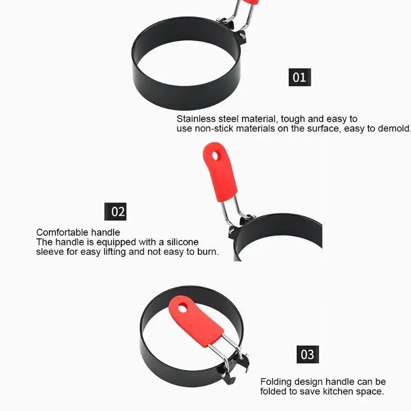 5pc Portable Non-Stick Omelet Ring for Eggs Pancakes-Perfect for Indoor Breakfast Sandwiches and Burgers-Kitchen Accessory
