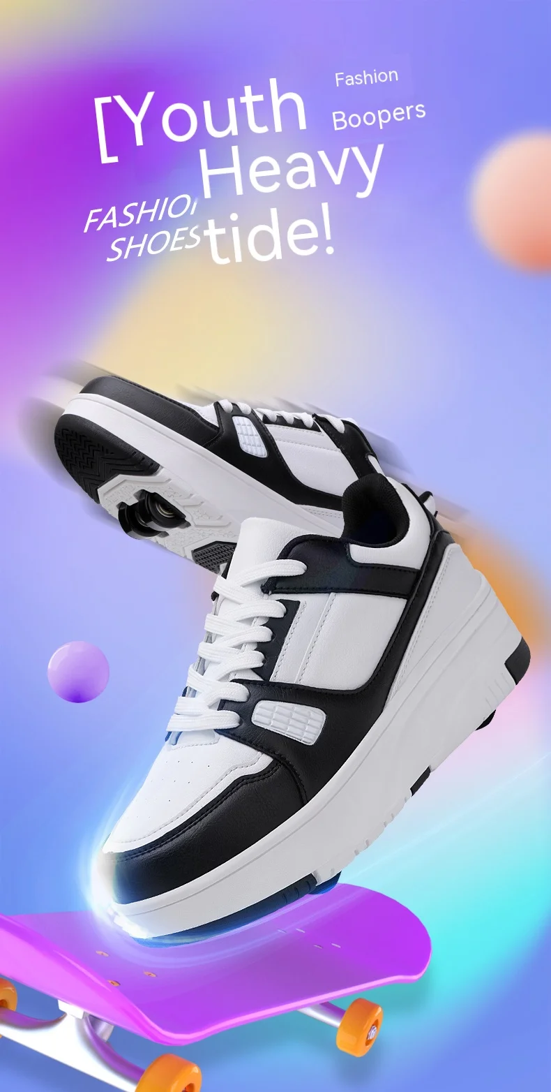 Description Picture 3 of itemChildren's walking shoes four-wheel lace-up girls' skates Boys' outdoor sports roller shoes Invisible shoes with wheels