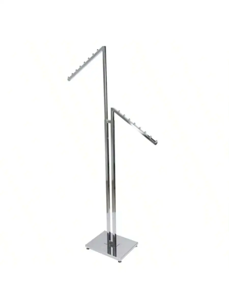 SSWBasics Chrome 2-Way Clothing Display Rack - Sleek Retail Clothing Rack with Slant Arms for Garment Display 48"-72"H 3 6