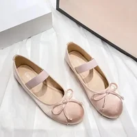 Ballet Flats Women Shoes 44 Mary Jane Shoes Round Toe Women's Shoe Bow Silk Satin Flats Women Shoes Plus Size 33-44 Valentine - Image 2