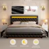 Queen Led Bed Frame with 4 Storage Drawers, with Smart Control RGBW LED Lights Headboard Footboard, Control DIY Color 5