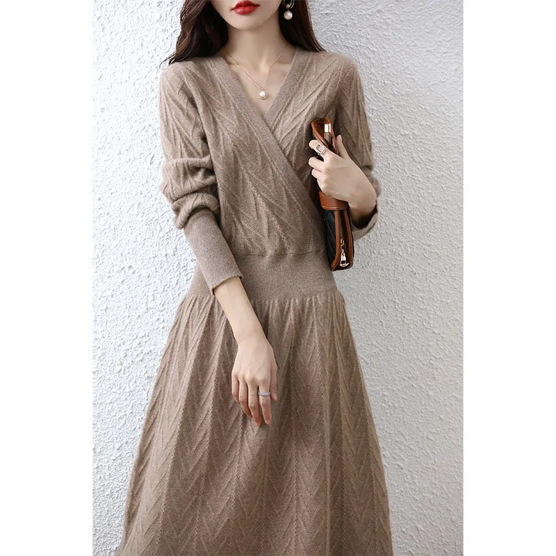 Women's High Grade Elegant Thickened Long Sleeve Cashmere Wool Long Thin Warm Windbreaker