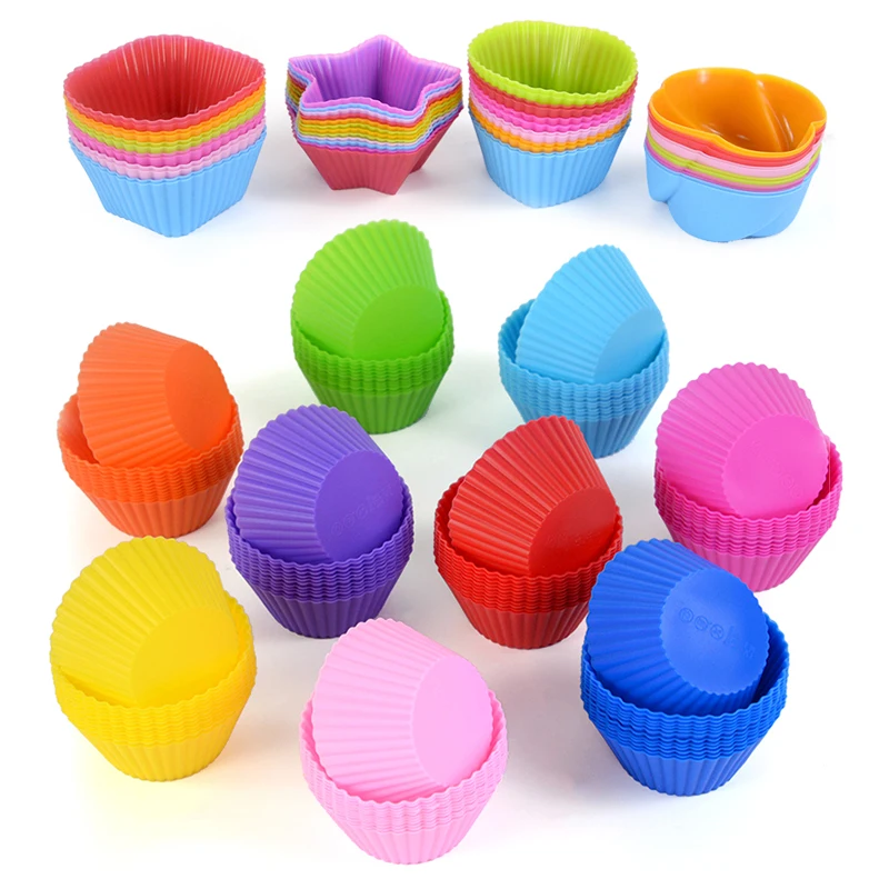 42 Pack Silicone Cupcake Baking Cups Multi Flower-Shaped Silicone Cupcake  Molds