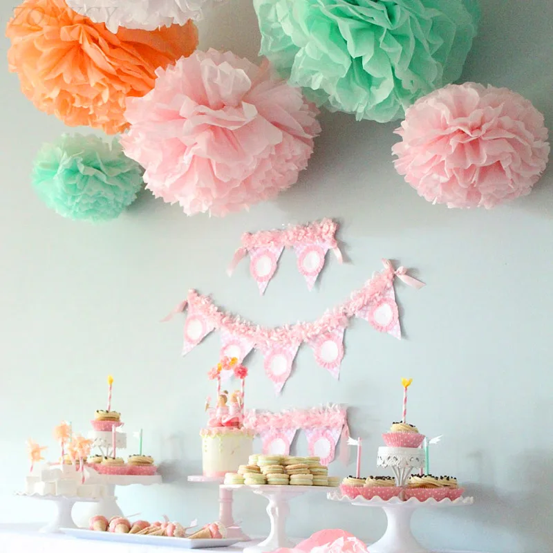 5pcs 6''-12'' Tissue Paper Pompoms Wedding Decorative Paper Flowers Ball Baby Shower Birthday Party Decoration paper pom poms