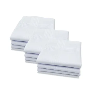 3Pcs Men Women 100% Cotton Handkerchiefs White Color Classic Hankies Jacquard Striped Pocket Square Towel DIY Painting