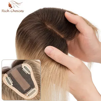 Scelte ricche 8 x10cm Toppers per capelli lisci per le donne Top Hairpieces Clip per capelli umani reali al 100% In Topper Ombre biondo chiaro