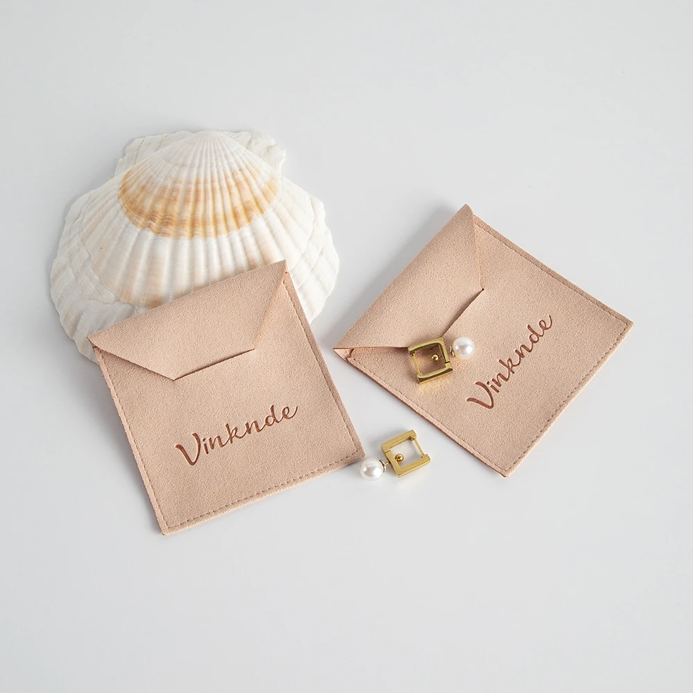 100Pcs Custom Logo Jewelry Bag Luxurious Microfiber Envelope Flap Package Jewelry Pouch Can Print Personalized Name For Wedding
