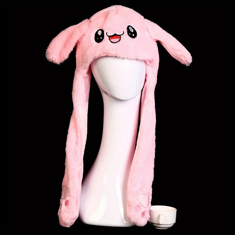 Women's Cute Beanies Hat Animal Rabbit Ears Glowing Moving Short Plush Warm Skullies Cap Autumn Winter Outdoor Travel Casual Hat 3