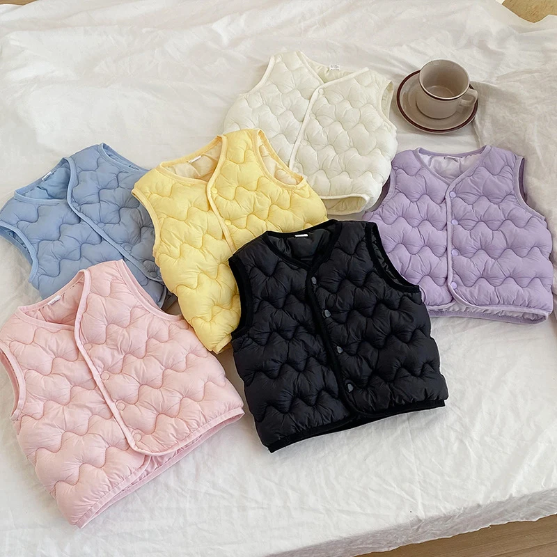 2026 Herbst Winter Kinder Gesteppte Pufferweste Einfarbig Leichtgewichtig Warm Farbenfrohe Oberbekleidung 2-8 Jahre Kinderkleidung – Detail 11