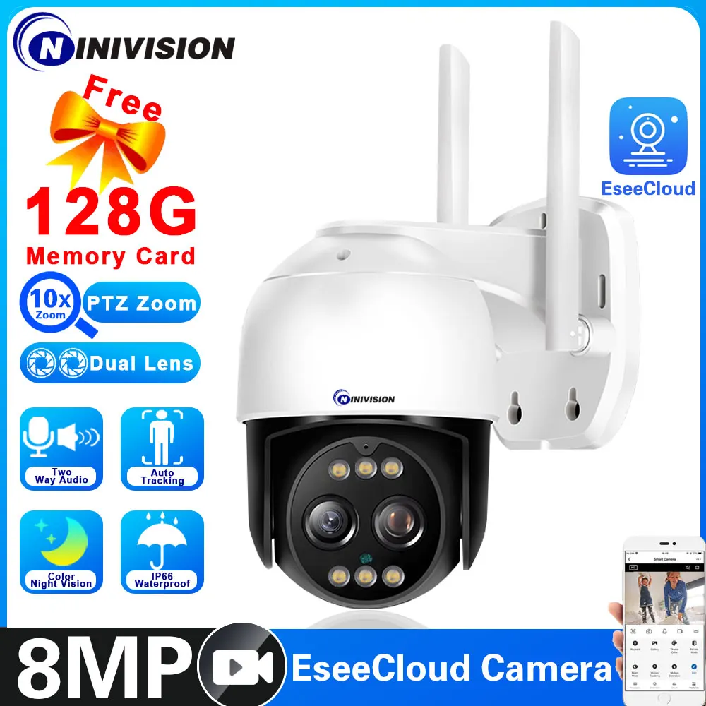 10X Zoom 4K 8MP PTZ Dual Lens Security Protection IP Monitor Camera Outdoor Auto Tracking baby 360 ° Wifi Surveillance Cameras legendsafe 12mp 6k ip wifi outdoor camera ptz three lens dual screen 10x zoom auto tracking waterproof security protection