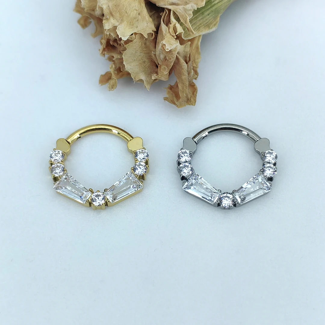 Implant Grade G23 Titanium T Shape Zirconia Hinged Segment Clickers 16G Septum Hoop Rings Body Piercing Jewelry