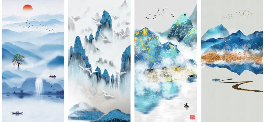 

MT0954 Chinese Style sunrise sunrise landscape Ink Print Art Canvas Poster For Living Room Decor Home Wall Picture