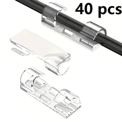 Clear Self - Adhesive Cable Management Clips - Pack of 20/40, Ideal for Home and Office Wire Organization (40pcs - Transparent)