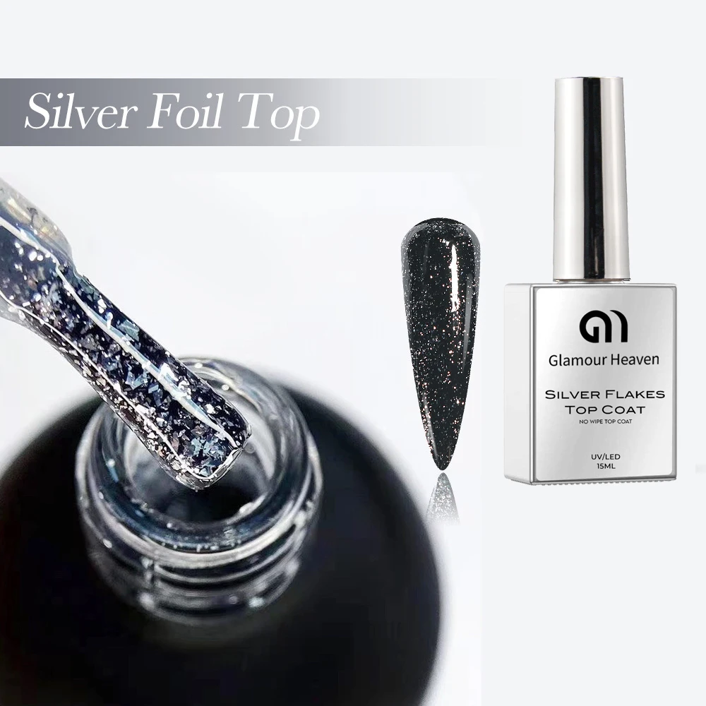 Gamour Heaven 15ml Gold Flakes Top Coat Christmas Sparkling No Wipe Glitter Top Coat Gel Nail Polish 2