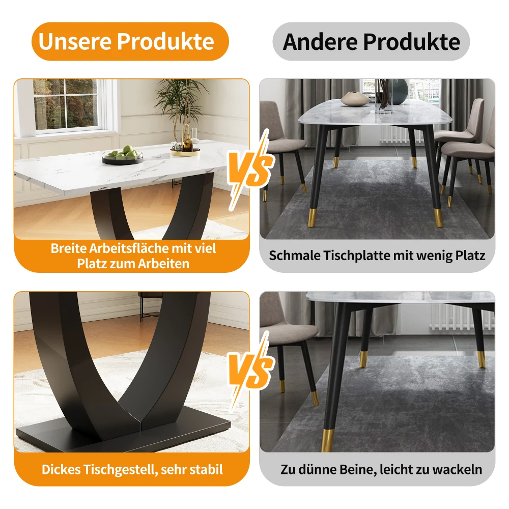 Esstisch, moderner Küchentisch, Esstisch mit Metallrahmen in modernem Marmormuster, mit verstellbaren Füßen, für das Esszimmer – Detail 14