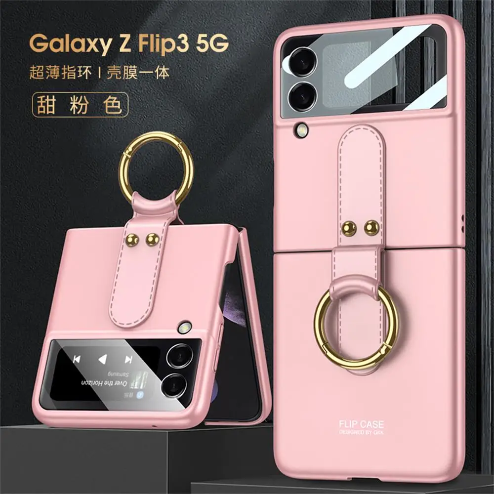 z flip3 case עבור Samsung Galaxy Z Flip 3 5G מקרה יוקרה דק טבעת Stand רצועת קשה כיסוי עדשת הגנה עבור Samsung ZFlip3 אבזרים galaxy z flip3 phone case