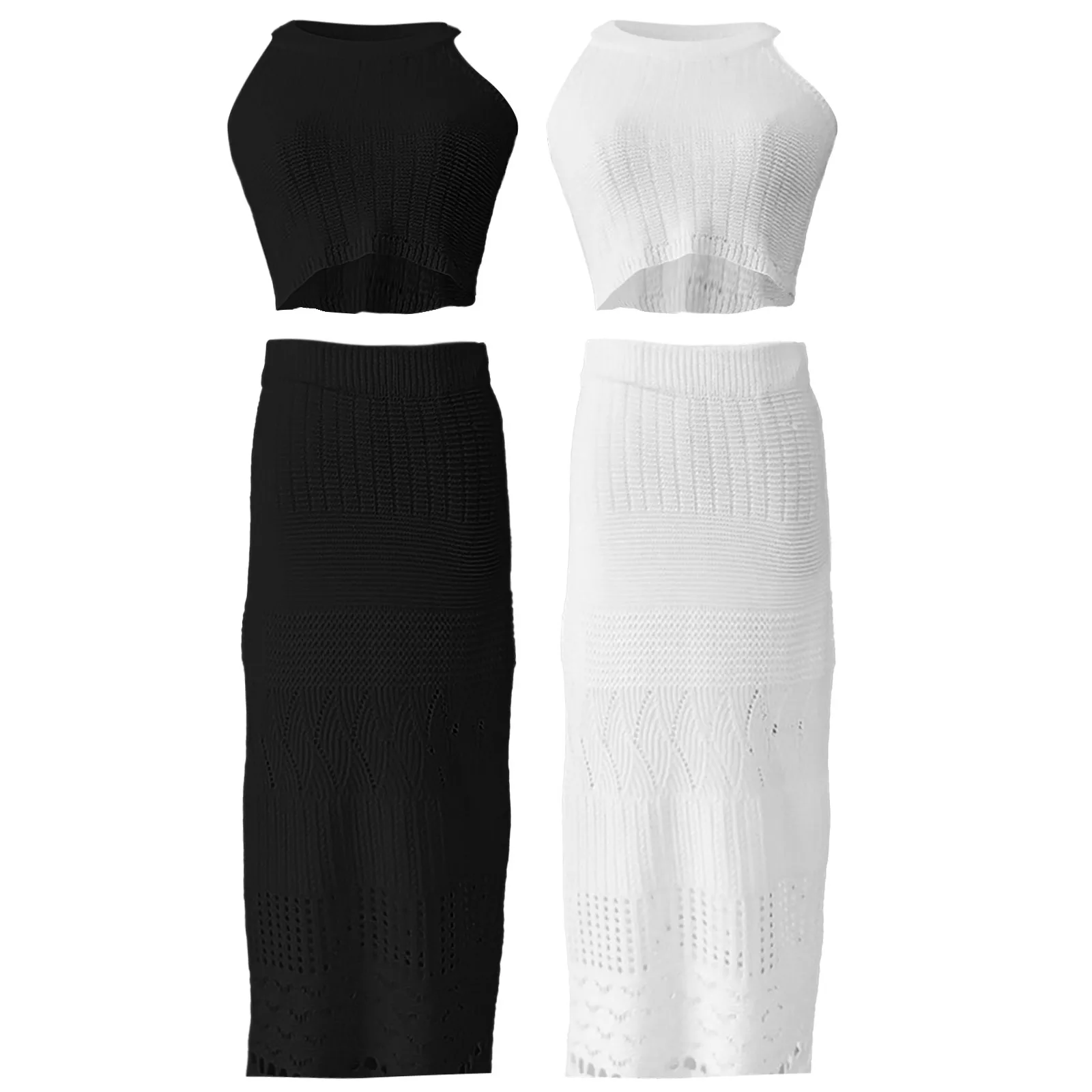 Summer New Beach Skirt Female Solid Color Sexy Knitted Openwork Bikini Blouse Sun-Protective Cover Up Clothing