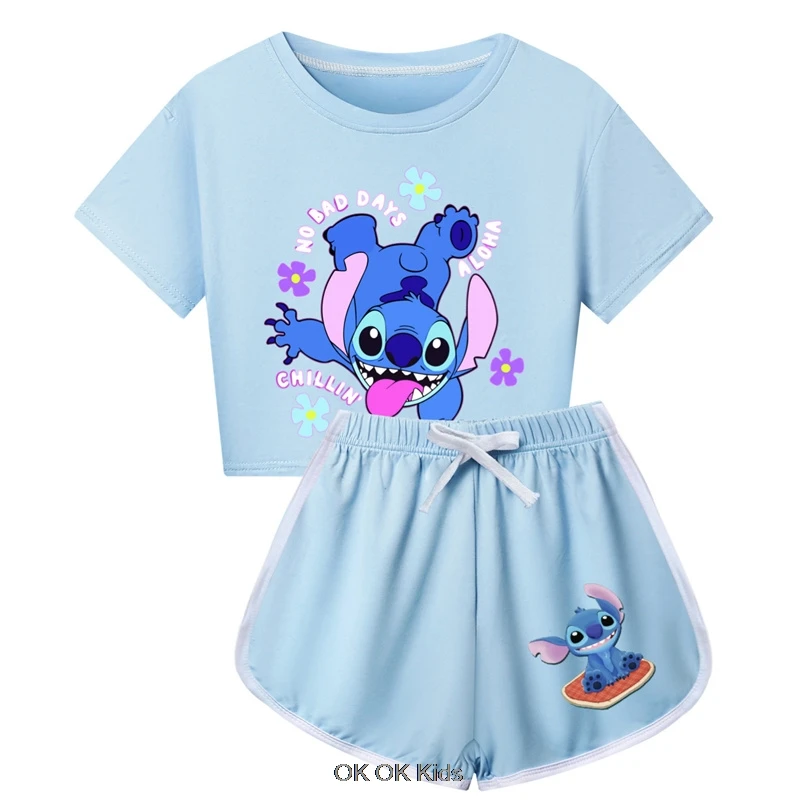 

Одежда для сна Lilo And Stitch, детская одежда, пижамы для мальчиков и девочек, домашняя одежда, короткие брюки, весна-лето, Пижамный костюм, детская одежда