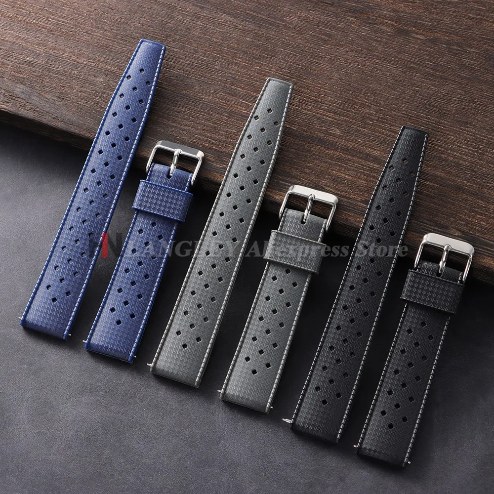 Premium Tropical Soft Silicone Universal Watch Strap - Quick Release Rubber Band in Flat End Design, Available in 20mm and 22mm