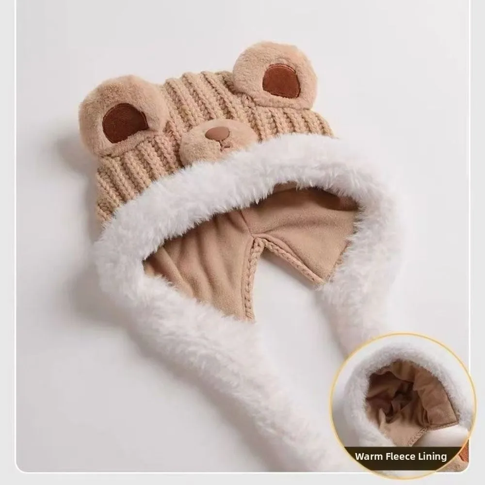 Kawaii Cartoon Beanie Caps Thickened Bear Children's Pullover Hats Coldproof Comfortable Knitted Warm Hat Autumn and Winter