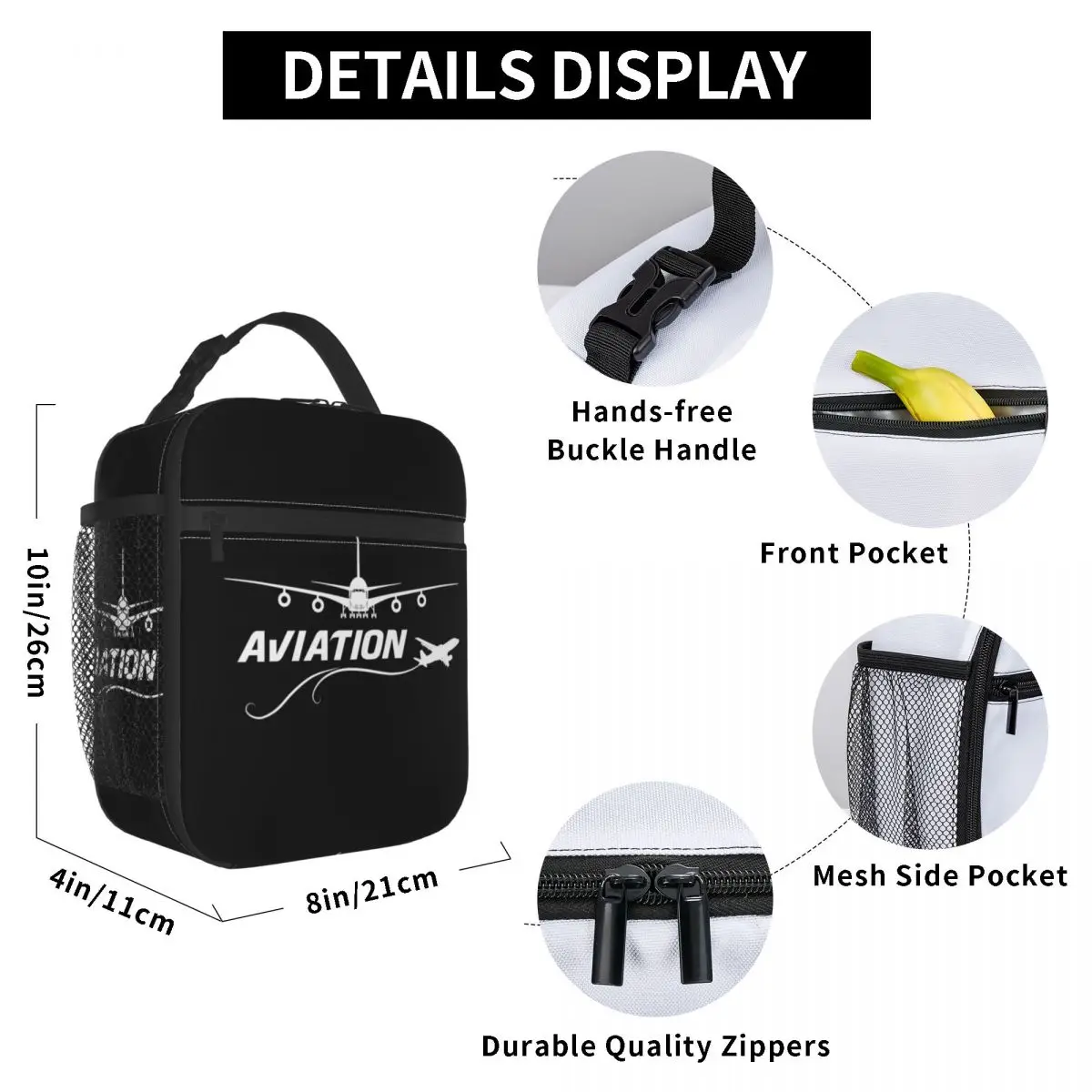 Aviation Lover Resuable Lunch Box Leakproof Airplane Pilot Aviator Air Fighter Thermal Cooler Food Insulated Lunch Bag School