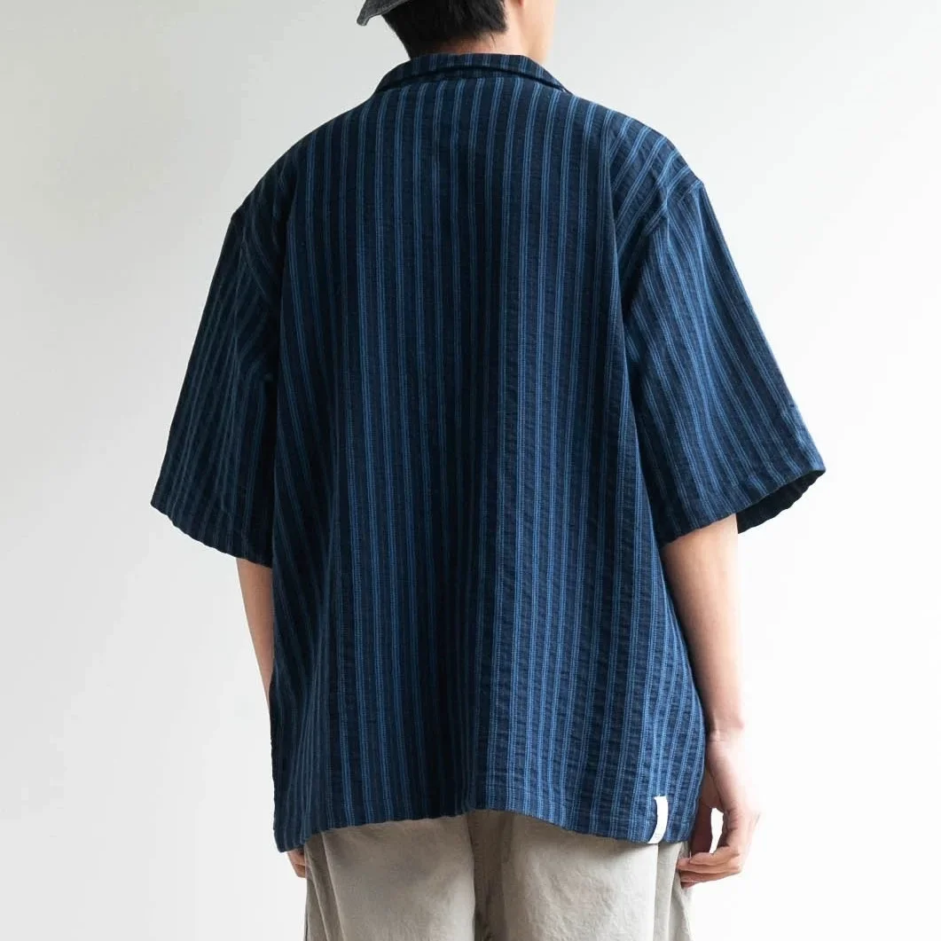 Summer Men Cuban Collar Vintage Cityboy Japanese Streetwear Loose Casual Oversize Short Sleeve Stripe Shirts Man Blouses 6