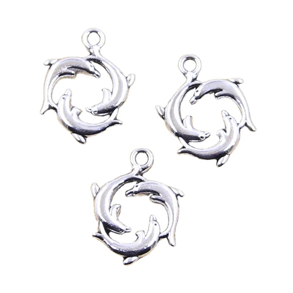 15 Stück Charms Drei Delphin Show 21x16mm Antik Silber Farbe Anhänger Herstellung DIY handgemachten tibetischen Schmuck finden