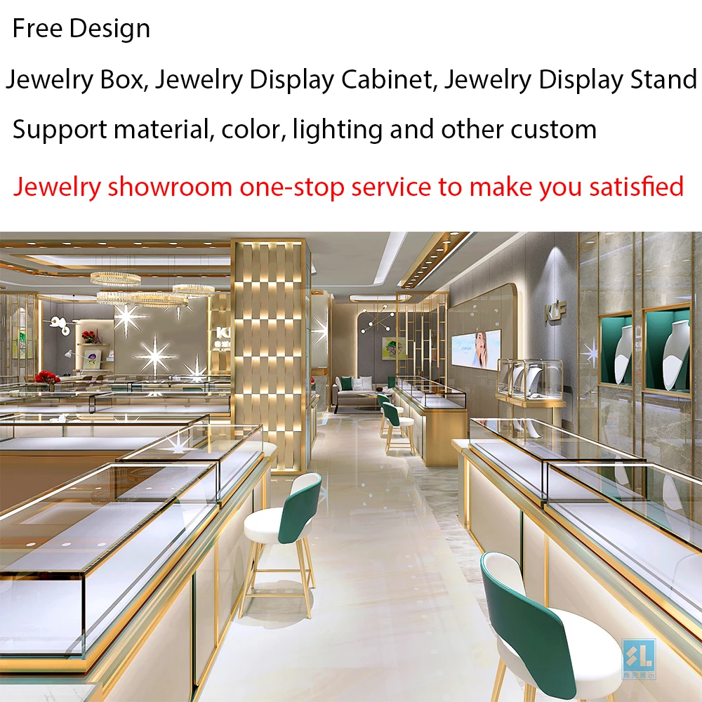 Commercial Acrylic Stainless Steel Wood Glass Kiosk Display Set Case Cabinet Stand Luxury Jewelry Showcases