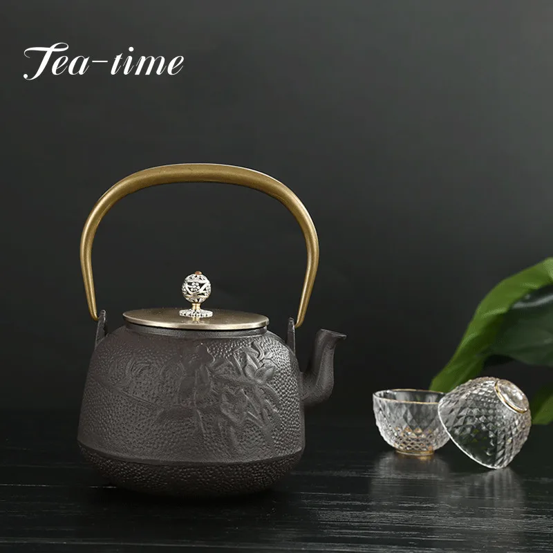 

Старая ручная чугунная кастрюля в стиле ретро объемом 1200 мл, чайный набор с открытым огнем и подогревом, домашний медный котелок средней длины, чугунный чайник, чугунный чайный набор