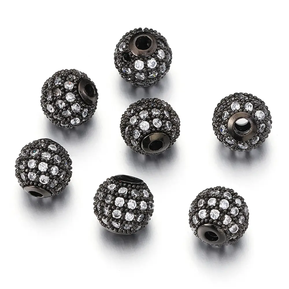 10 perline distanziali piatte rotonde in ottone con pavé di zirconia