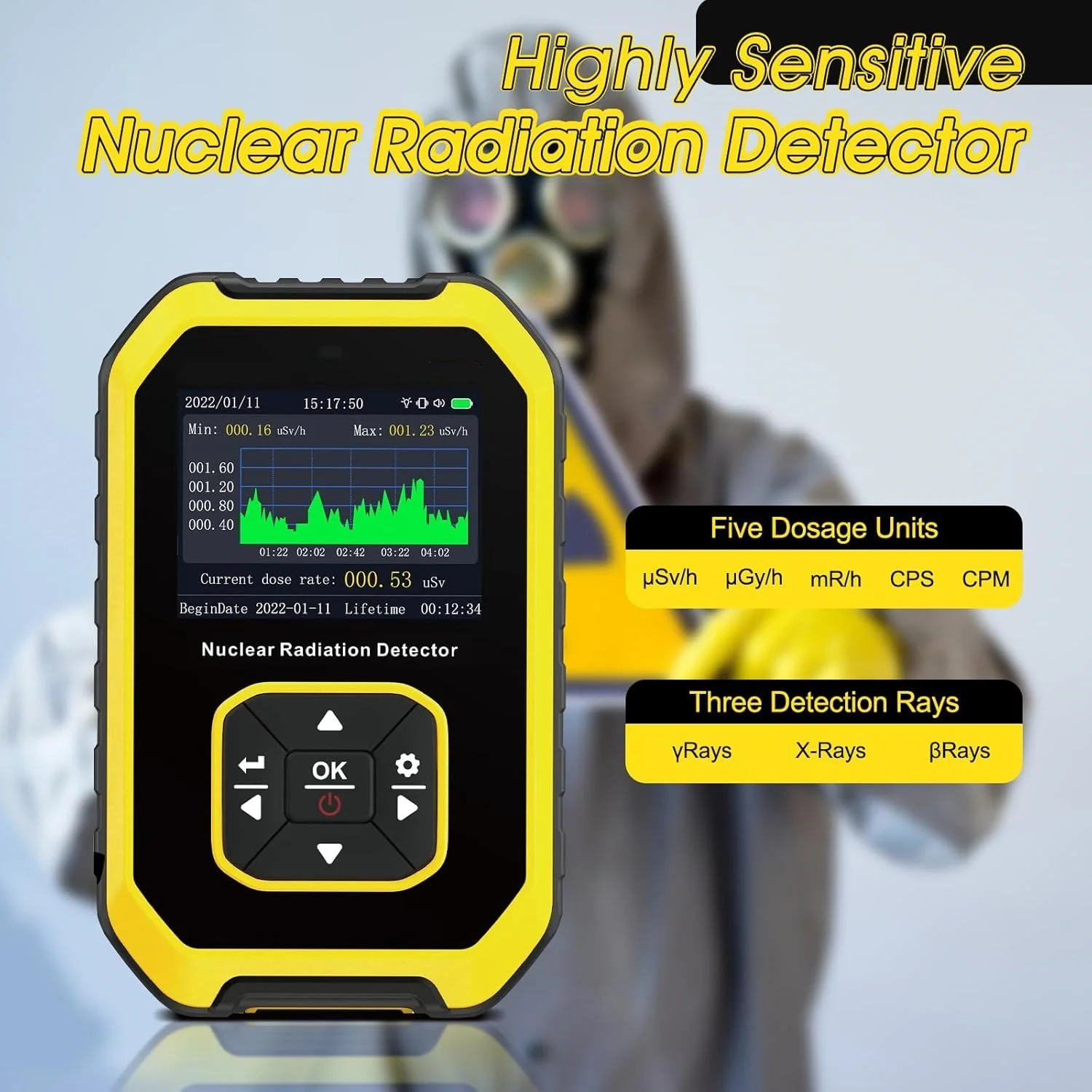 Radiation Detector Portable Geiger Counter Nuclear Radiation Detector Personal Dosimeter X-ray &gamma;-ray &beta;-ray Radioactivity Tester Marble Detector