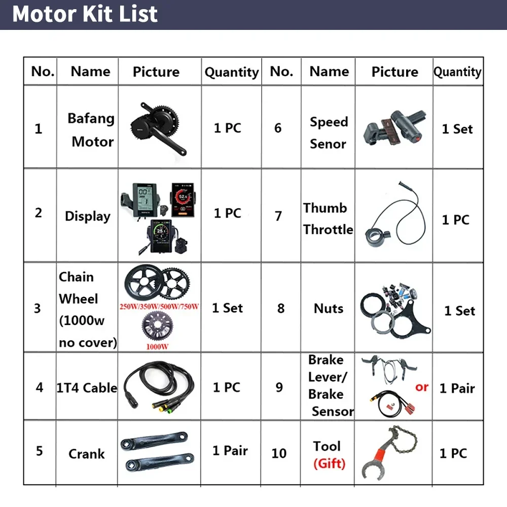 Bafang-E-Bike Conversão Kit, BBSHD, 1000W, 52V, sem escova, BBS03, Motor de acionamento médio com bateria, 68mm, 100mm, 120mm, Bike