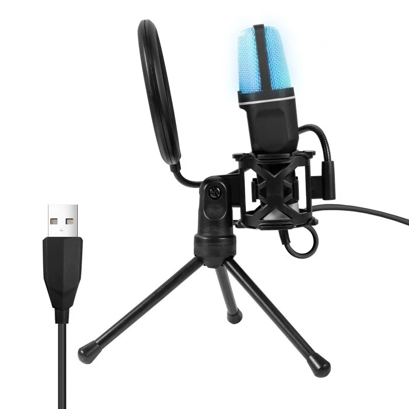 게이밍 컴퓨터 전문 콘덴서 마이크 PC 노트북 USB 유선 라이브 스트리밍 팟캐스트 스튜디오 마이크 키트 게이머 노래방