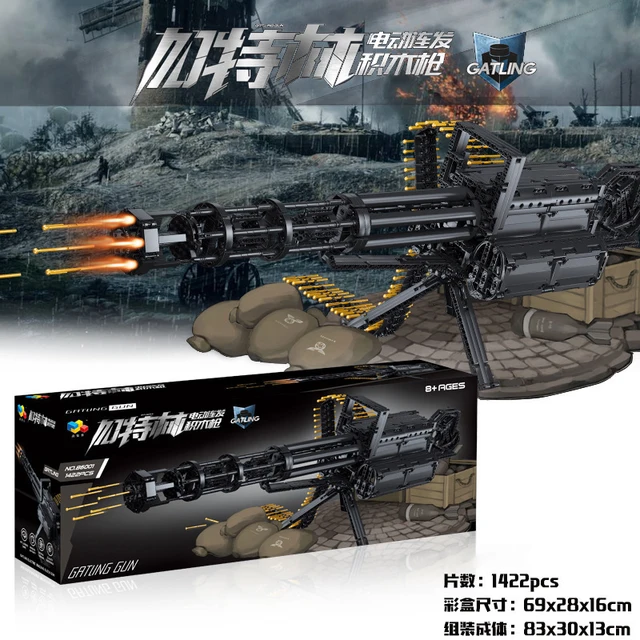 Electric Gatling Machine Rifle Gun MOC Military Weapons Building Block Brick Toy Gun with Mechanism for Kids Gift Set Boiyfriend 2