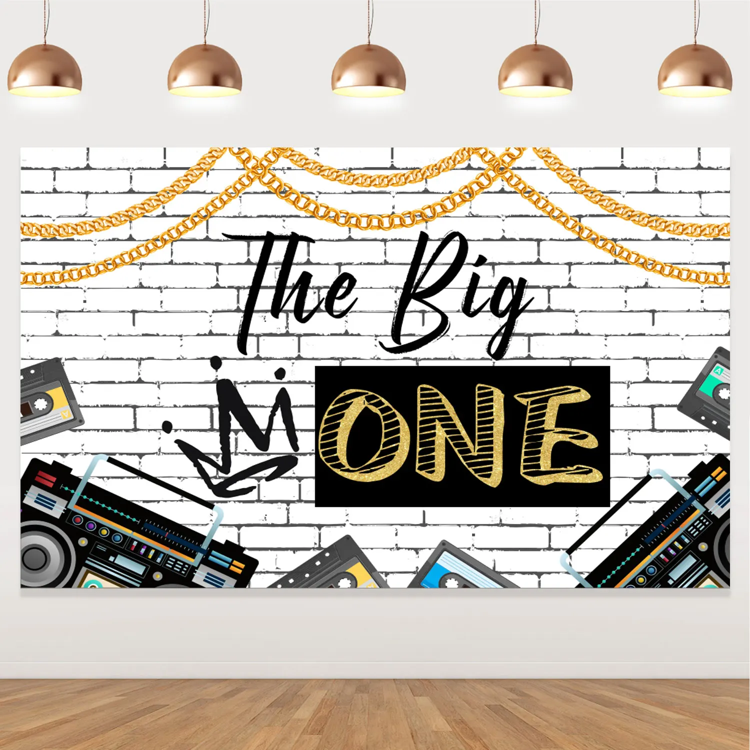 

The Big One Party Decorations for Girl Boys 1st Birthday Backdrop Black Gold Hip Hop Retro Graffiti Wall Photographic Background