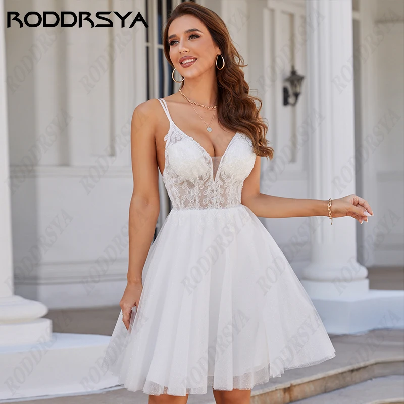 RODDRSYA Short Civil Wedding Dress For Women Simple Spaghetti Straps Vestidos De Noiva Casamento Illusion Backless Bridal Gowns wedding dresses