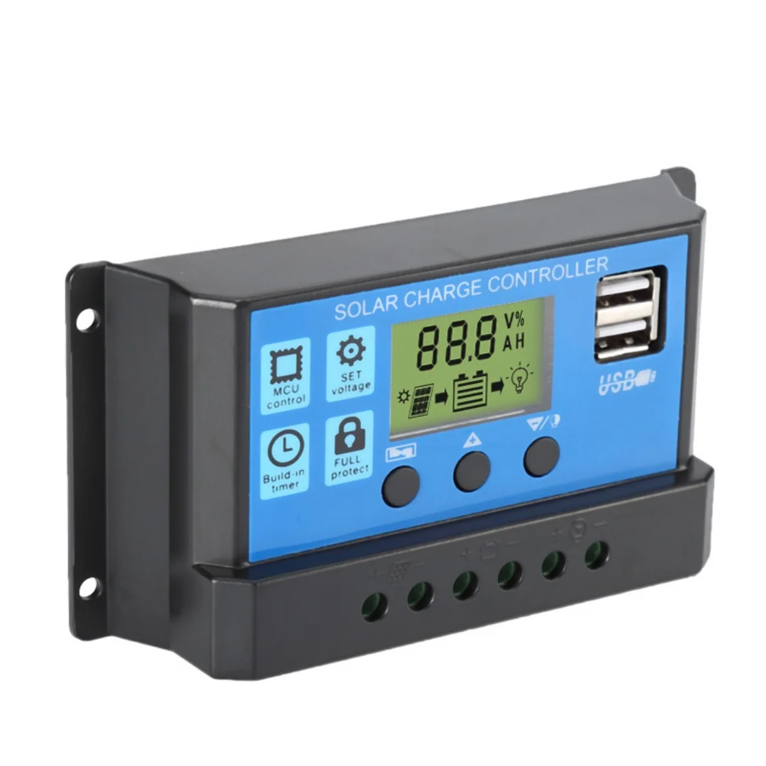Solar Charge Controller 10A/30A Solar Charge Controller 12V24V Dual USB 5V Output Solar Panel PV Regulator with Optical Control Timing Function