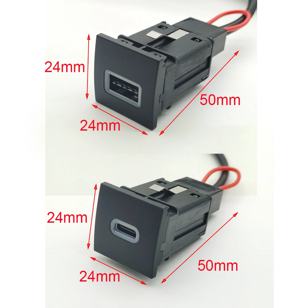 12V 빨간색 LED 자동차 소켓 충전기 VW 골프 6 MK6 Jetta 5 MK5 용 듀얼 USB PD 유형 C 포트 전화 충전기 전원 어댑터