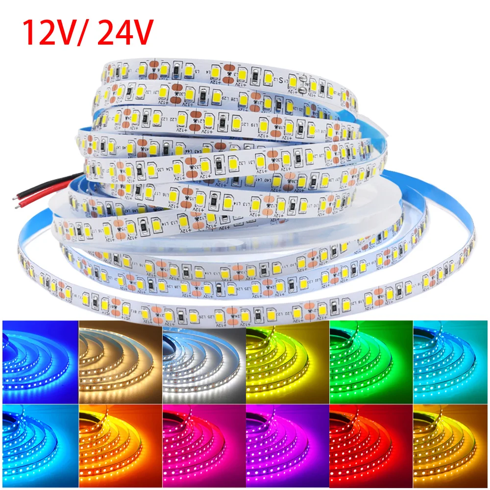 12V 24V 2835 5m 10m Led Strip Light Super Bright 120LED/m Dimmable Flexible LED Tape with 2 Pin Wire Home Decoration 13 Colors super bright 360leds m cob led strip with dimmer eu 220v waterproof flexible led tape ribbon soft cob light bar for room decor