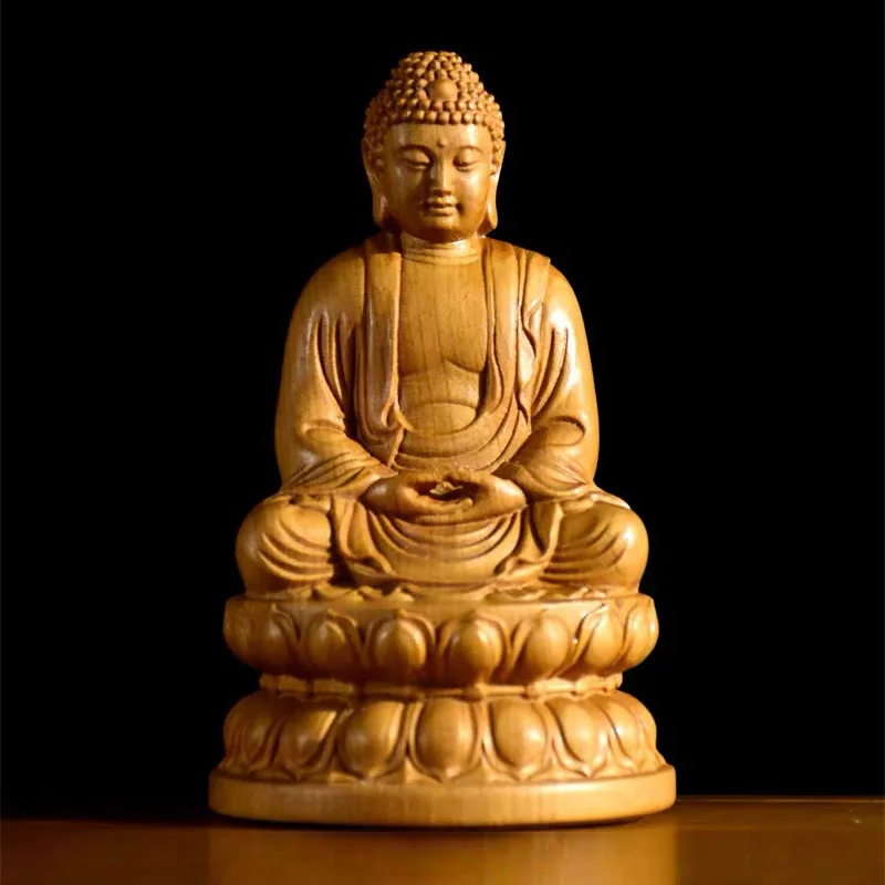 

1pc Cliff Cypress Wood Buddha Statue Sitting Lotus Ornament Buddhist Temple Utensils Sacrifice Feng Shui Home Decoration Crafts