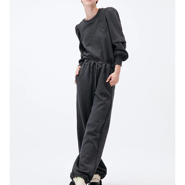 Women Casual Sweatpants Loose 2022 Early Spring Female Smiley Face Embroidery Sports Ankle-Tied Trousers palazzo pants