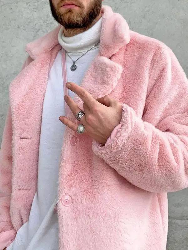 

Fall 2024 Loose Lapel Solid Color Cardigan Jacket Plush Coat Men's Jackets