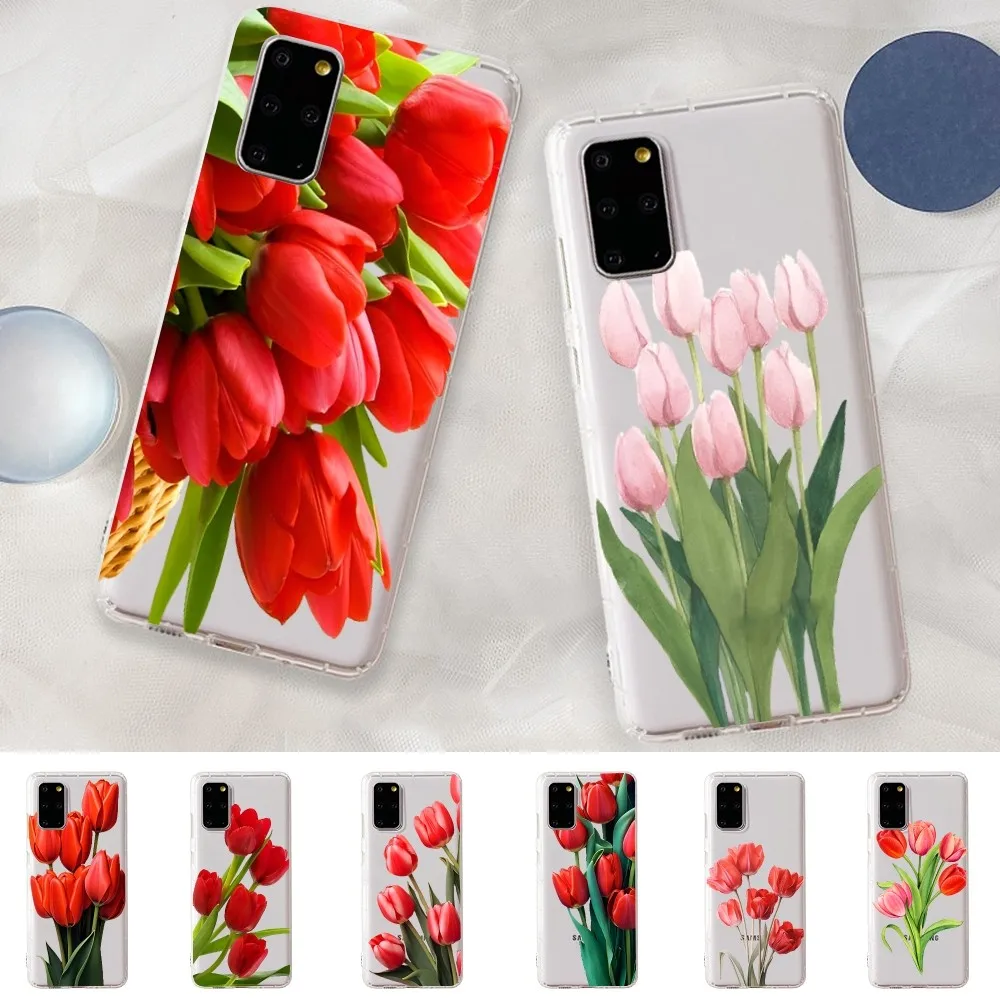 Red Poppies Tulip Rose Phone Case Per Samsung S 20 21 22 23 Per Redmi Note7 8 9 10 Per Huawei P20 30 40 Clear Case