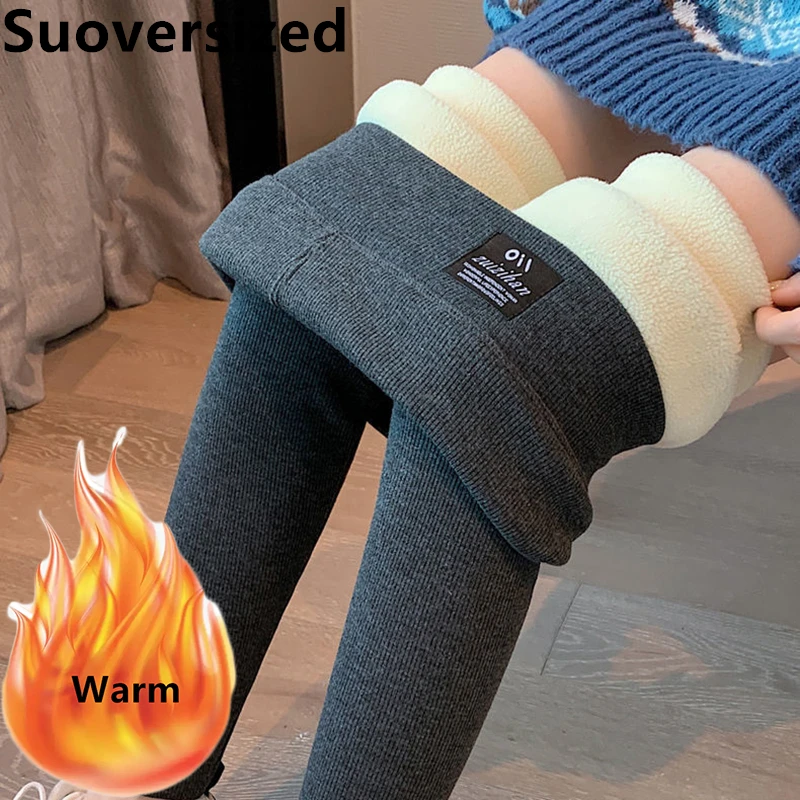 

Winter Lambswool Warm Thick Leggings For Women New High Waist Casual Strecth Skinny Trousers Korean Fleece Lined Bottomed Pants