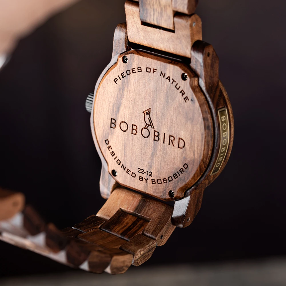 BOBO BIRD Nature Wood Watch Men Custom Engraved Casual Wristwatches Male Clock in Wooden Gift Box Relogios Masculino Dropship