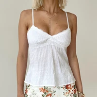 Maemukilabe Women Y2k Babydoll Tank Top Cute Lace Trim Spaghetti Strap Backless Cami V Neck Flared Hem Flowy Peplum Crop Tops - Image 2