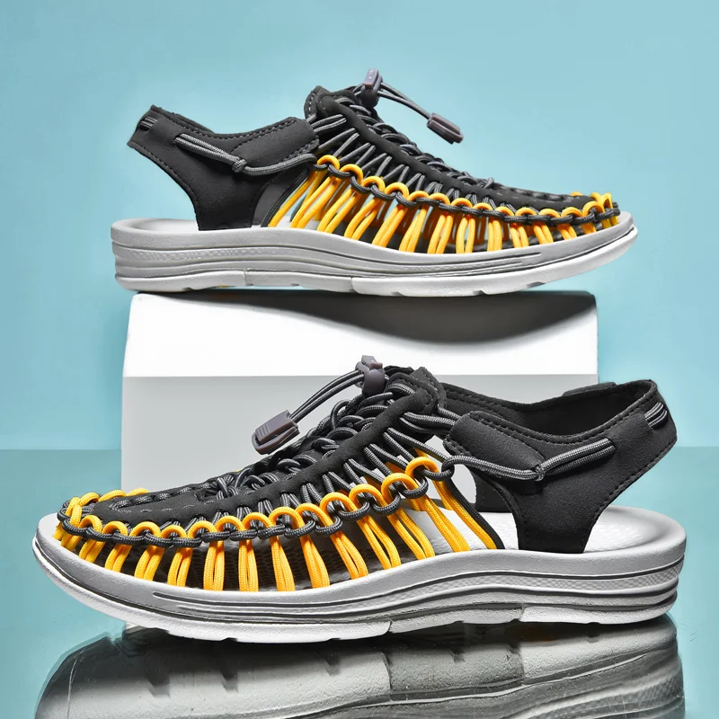 الصيف الرجال الصنادل النساء النعال النسيج تصميم صن...