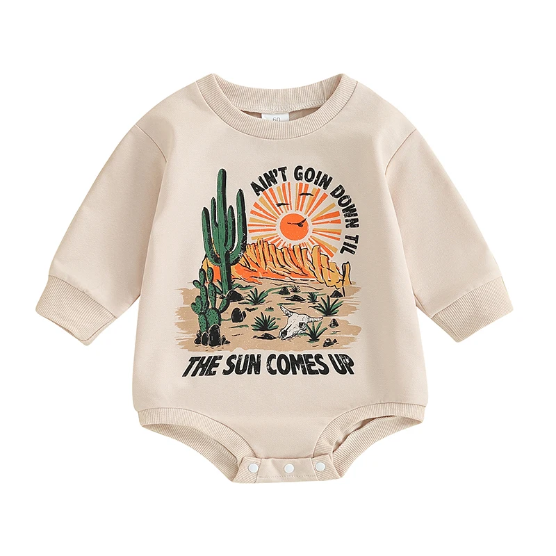 Baby Boys Girls Sweatshirts Rompers Western Style Cow Head Letter Print Long Sleeve Jumpsuits Fall Toddler Clothes Bodysuits