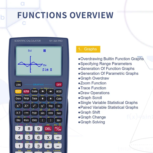 Calculatrice scientifique avec fonction graphique NEWYES 36X Pro Calculatrice scientifique graphique pour fournitures scolaires du collège et du secondaire Bleu 5 Calculatrice scientifique avec fonction graphique NEWYES 36X Pro Calculatrice scientifique graphique pour fournitures scolaires du collège et du secondaire Bleu 5